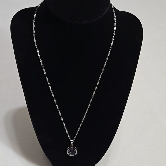 Sterling Silver and Purple Pendant Necklace - Picture 6 of 7